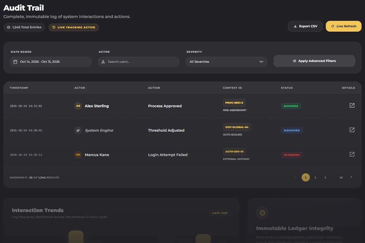 Audit Trail View — dark mode